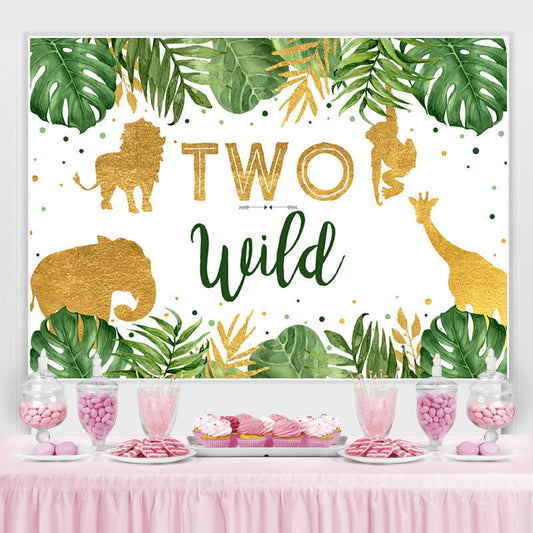 Lofaris Two Wild Tropical Jungle Animals 2nd Birthday Backdrop