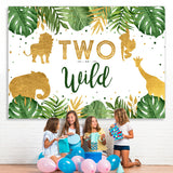 Load image into Gallery viewer, Lofaris Two Wild Tropical Jungle Animals 2nd Birthday Backdrop