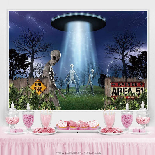 Lofaris UFO Alien Spaceship Science Birthday Party Backdrop For Boy