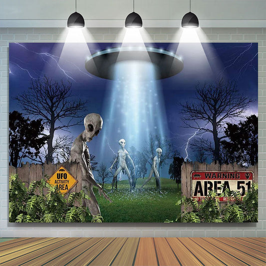 Lofaris UFO Alien Spaceship Science Birthday Party Backdrop For Boy
