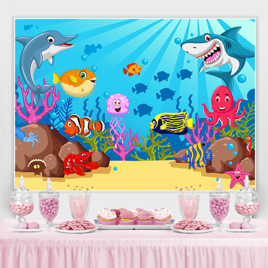 Lofaris Under The Water Shark Fish Backdrop for Birthday Baby Shower