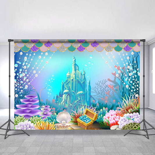 Lofaris Undersea Castle World with Mermaid Backdrop for Girl