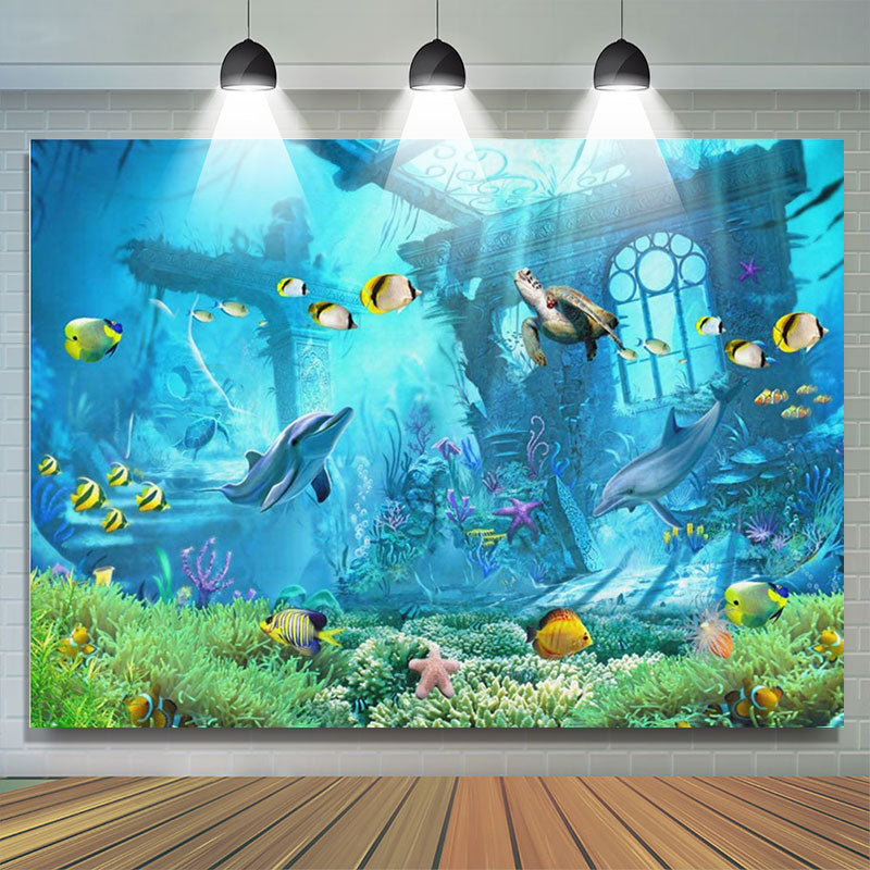 Lofaris Underwater World Ocean Theme Blue Birthday Backdrop