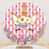 Load image into Gallery viewer, Lofaris Unicorn And Floral Pink Round Baby Shower Backdrop