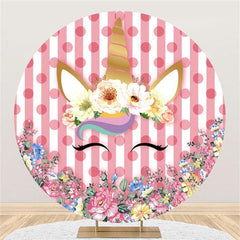 Lofaris Unicorn And Floral Pink Round Baby Shower Backdrop