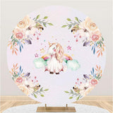 Load image into Gallery viewer, Lofaris Unicorn And Rainbow Pink Round Baby Shower Backdrop