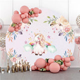 Load image into Gallery viewer, Lofaris Unicorn And Rainbow Pink Round Baby Shower Backdrop