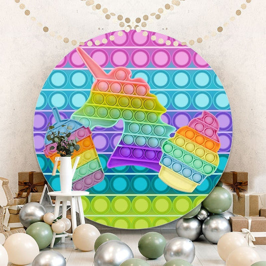 Lofaris Unicorn Pop It Colorful Round Party Backdrops for Birthday