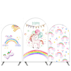 Lofaris Unicorn Rainbow Theme Pink And White Arch Backdrop Kit for Birthday