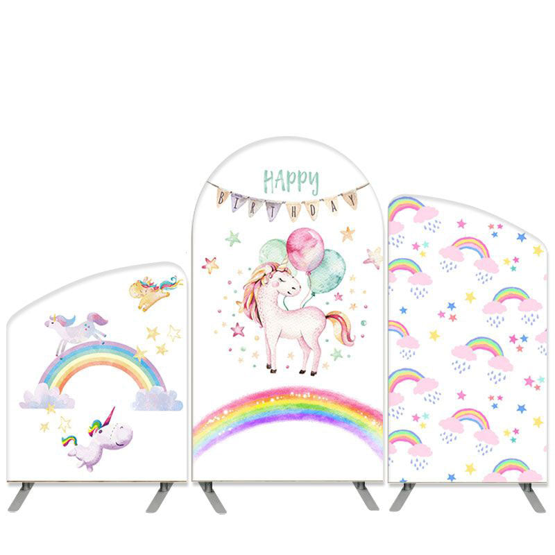 Lofaris Unicorn Theme Balloons And Rainbow Birthday Arch Backdrop Kit