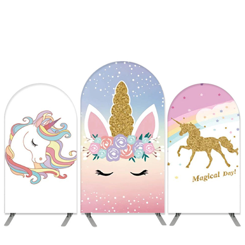 Lofaris Unicorn Theme Glitter Happy Birthday Arch Backdrop Kit