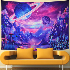 Lofaris UV Blacklight Mushroom Planet Tapestry for Living Room Decor