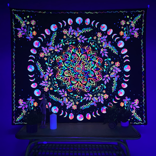 Lofaris UV Blacklight Plant Bohemian Nature Phase Flower Tapestry