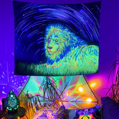 Lofaris UV Blacklight Tapestry With Lion Grassland for Bedroom