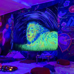 UV Blacklight Tapestry With Lion Grassland for Bedroom