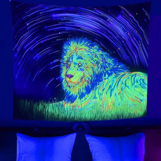 Lofaris UV Blacklight Tapestry With Lion Grassland for Bedroom