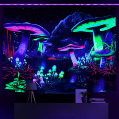 Lofaris UV Plant Wall Blacklight Mushroom Galaxy Space Tapestry