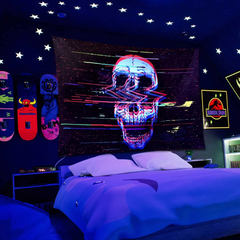 Lofaris UV Reactive Addwel Blacklight Skull Tapestry for Bedroom