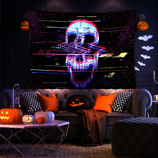 Lofaris UV Reactive Addwel Blacklight Skull Tapestry for Bedroom