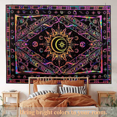 Lofaris UV Reactive Blacklight Hippie Boho Burning Sun Tapestry