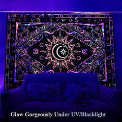 Lofaris UV Reactive Blacklight Hippie Boho Burning Sun Tapestry