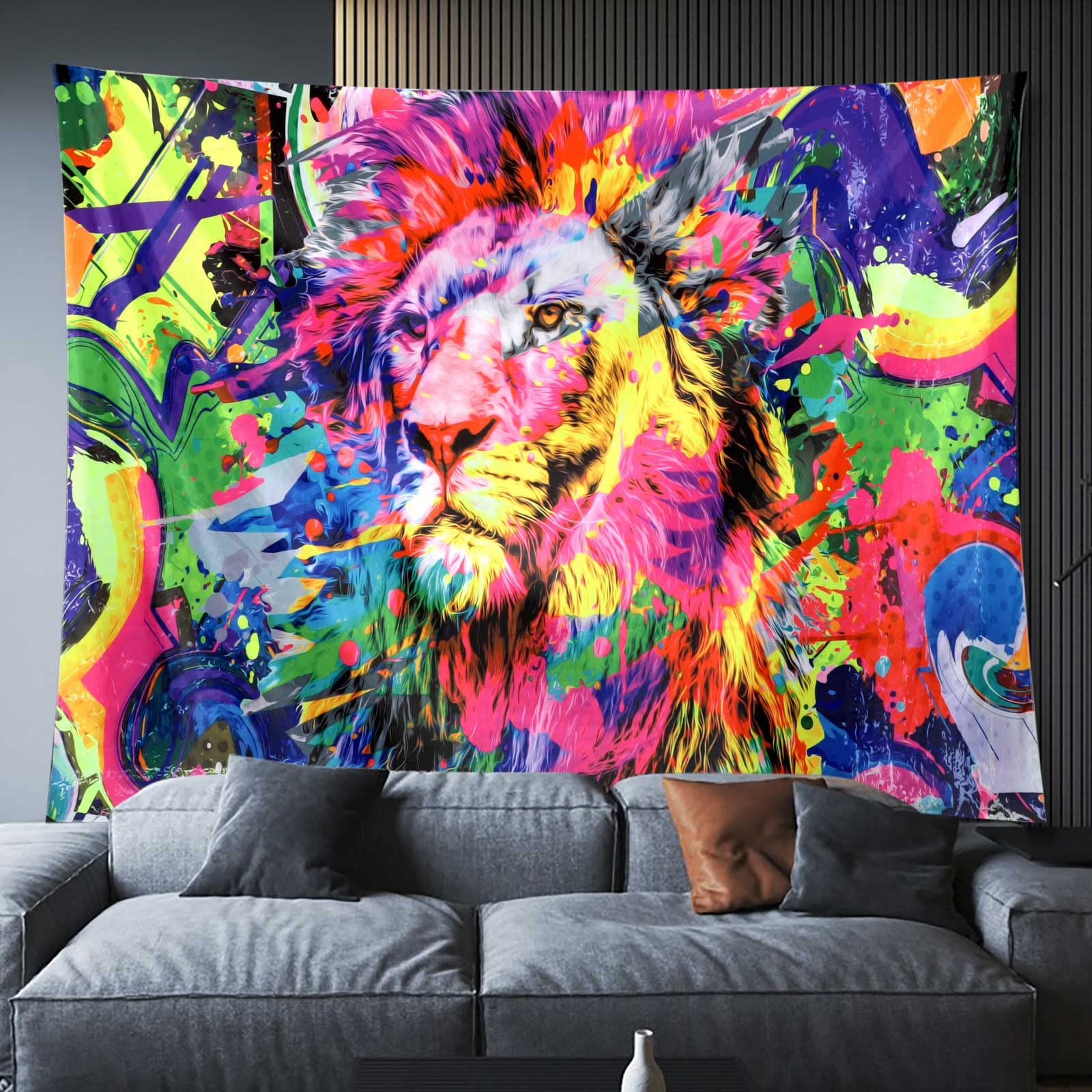 Lofaris UV Reactive Blacklight Lion King Tapestries for Room