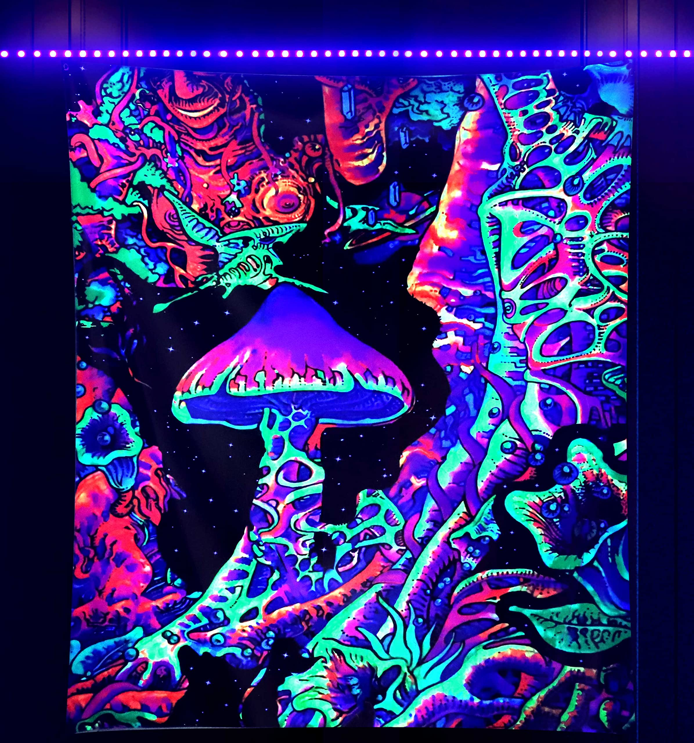 Lofaris UV Reactive Blacklight Upright Mushroom Tapestry for Party