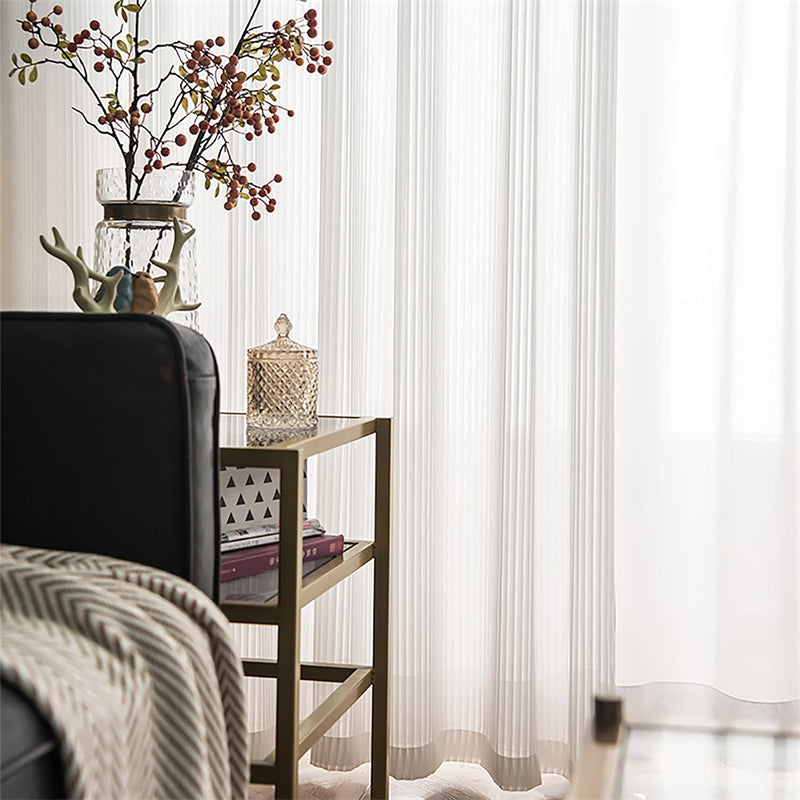 Lofaris Vertical Stripe White Sheer Outdoor Curtains With Top Grommet