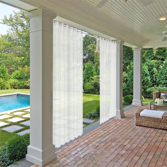 Lofaris Vertical Stripe White Sheer Outdoor Curtains With Top Grommet