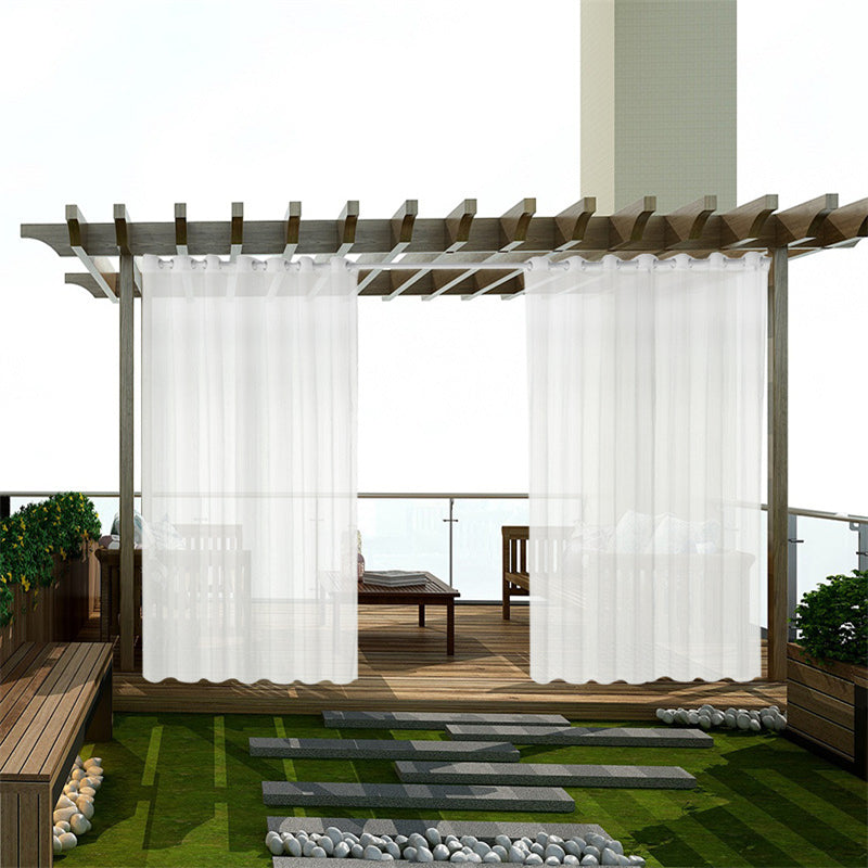 Lofaris Vertical Stripe White Sheer Outdoor Curtains With Top Grommet