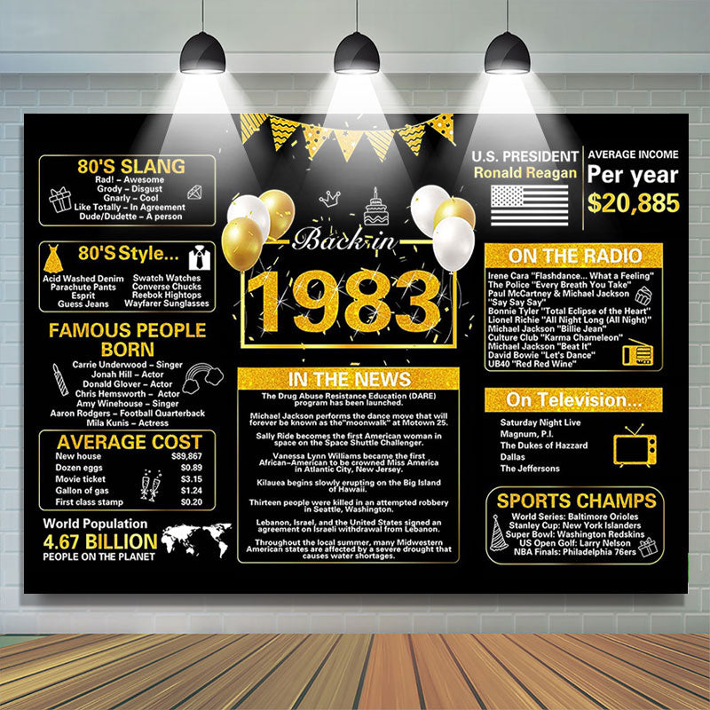 Lofaris Vintage Black Gold Ballon 40th Birthday Backdrop