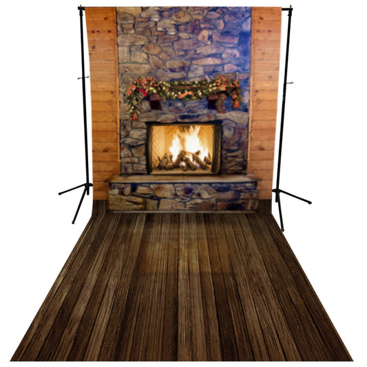 Lofaris Vintage Fireplace Wood Christmas Photo Backdrop