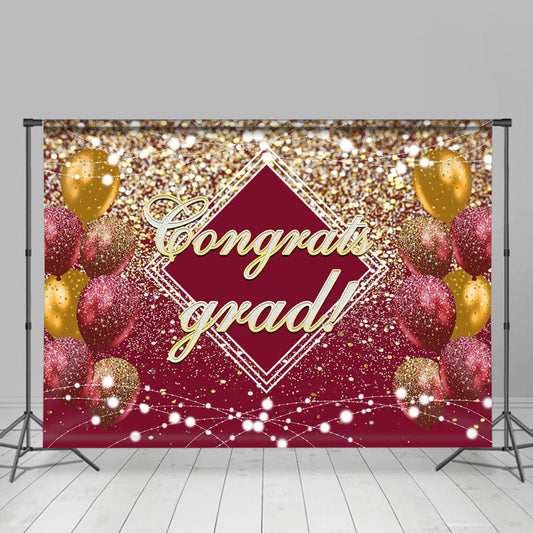 Lofaris Vintage Red Gold Glitter Congrats Grad Party Backdrop