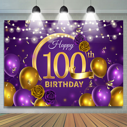 Lofaris Violet Balloon Floral Happy 100Th Birthday Backdrop