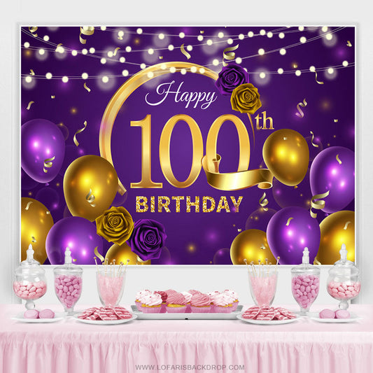 Lofaris Violet Balloon Floral Happy 100Th Birthday Backdrop