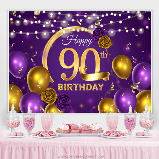 Lofaris Violet Balloon Floral Happy 90Th Birthday Backdrop