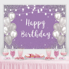 Lofaris Violet Purple Silver Happy Birthday Backdrop for Girl