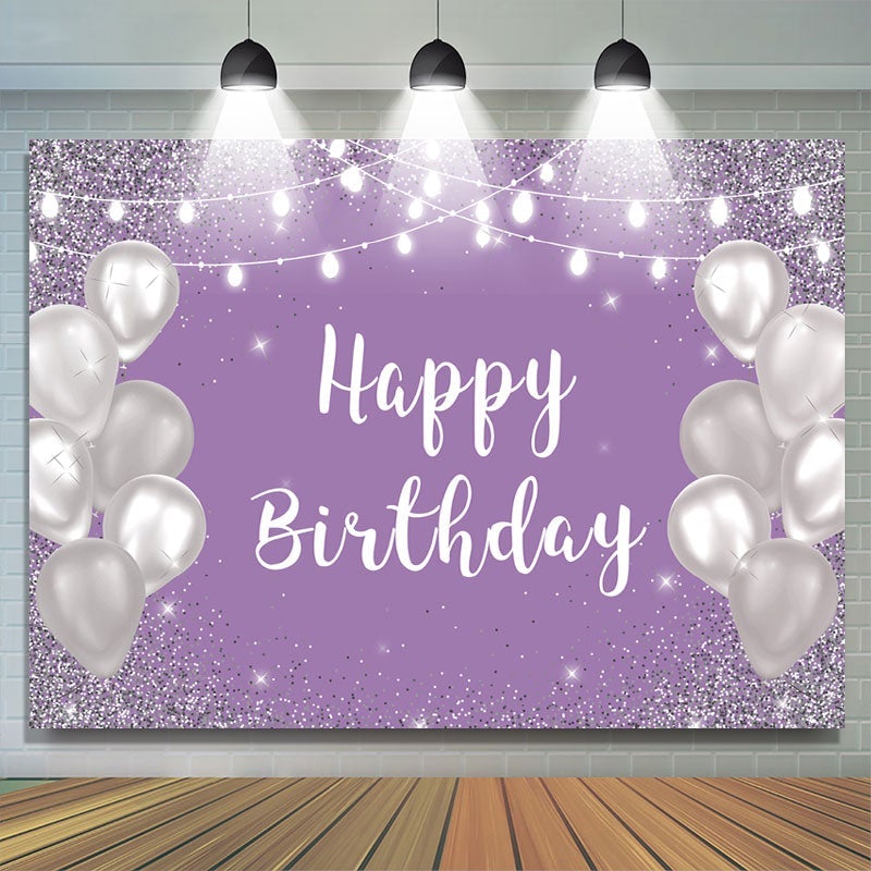 Lofaris Violet Purple Silver Happy Birthday Backdrop for Girl