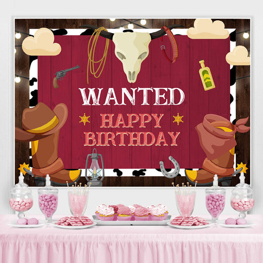 Lofaris Wanted Happy Birthday Cowboy Party Backdrop for Men