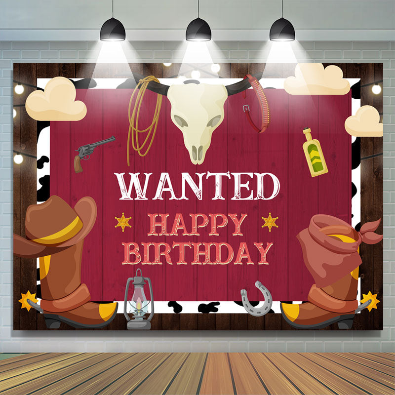Lofaris Wanted Happy Birthday Cowboy Party Backdrop for Men
