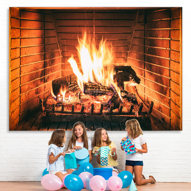 Lofaris Warm and Burning Fireplace Themed Backdrop for Party