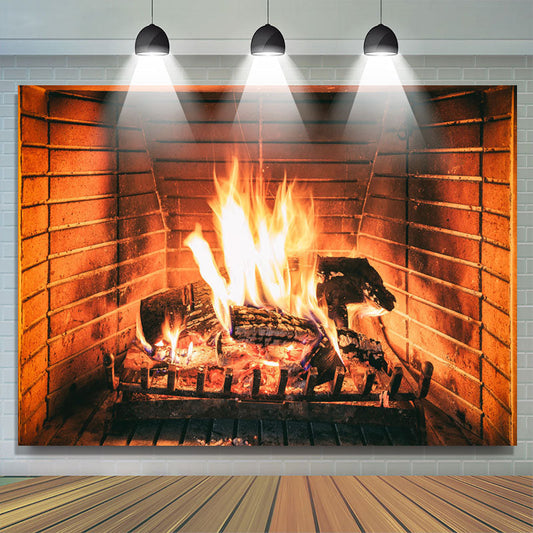 Lofaris Warm and Burning Fireplace Themed Backdrop for Party