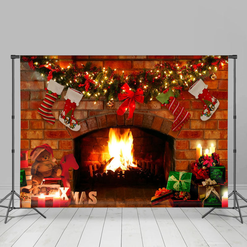 Lofaris Warm Fireplace Lighting Christmas Stock Holiday Backdrop
