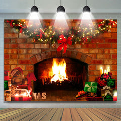 Lofaris Warm House With Teddy Bear Merry Christmas Backdrop