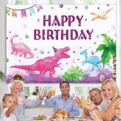 Lofaris Watercolor Dinosaur Birthday Party Backdrop For Kids