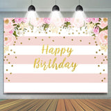 Load image into Gallery viewer, Lofaris Watercolor Flower Pink Floral Happy Birthday Backdrop