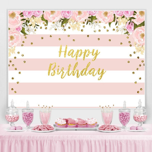 Lofaris Watercolor Flower Pink Floral Happy Birthday Backdrop