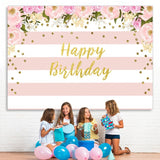 Load image into Gallery viewer, Lofaris Watercolor Flower Pink Floral Happy Birthday Backdrop