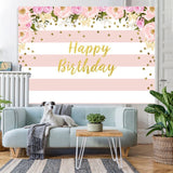Load image into Gallery viewer, Lofaris Watercolor Flower Pink Floral Happy Birthday Backdrop
