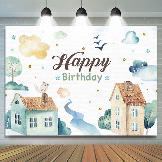 Lofaris Watercolor Green Happy Birthday Backdrop For Kid